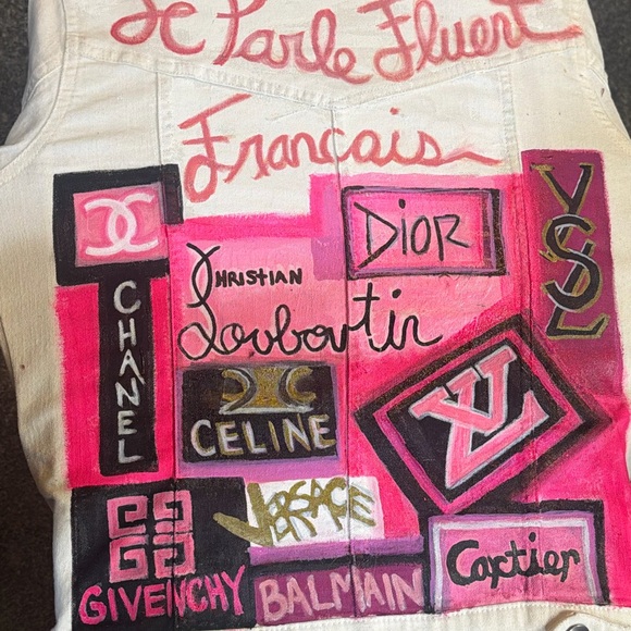 Custom painted white denim size medium Jean jacket “ - Picture 3 of 15